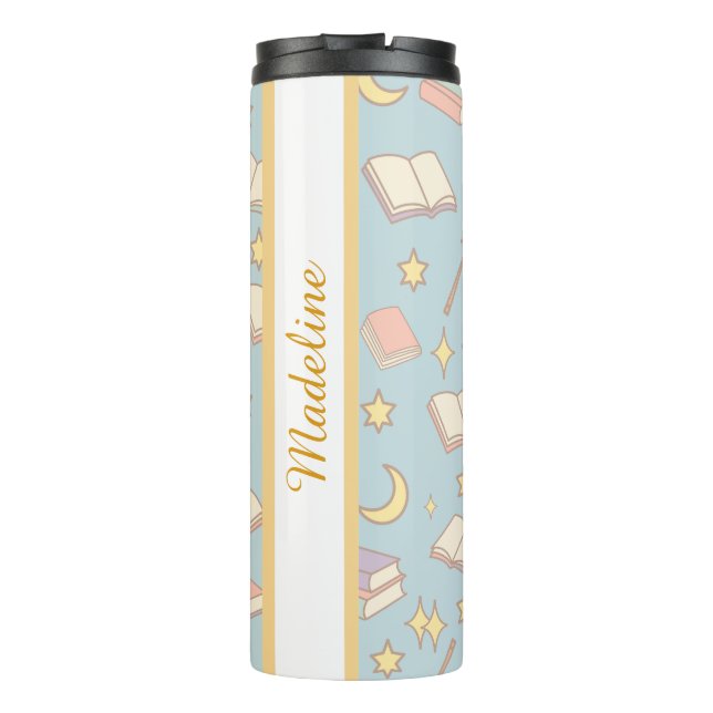 Personalized Bookish Girly Blue Cute Magic Name Thermal Tumbler (Back)