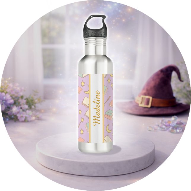 Personalized Bookish Girly Cute Wizard Name Purple 710 Ml Water Bottle (Creator Uploaded)