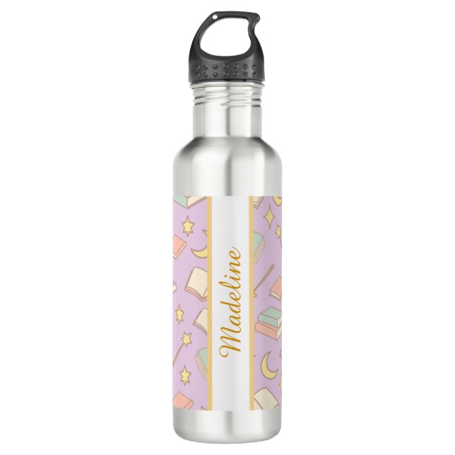 Personalized Bookish Girly Cute Wizard Name Purple 710 Ml Water Bottle (Front)