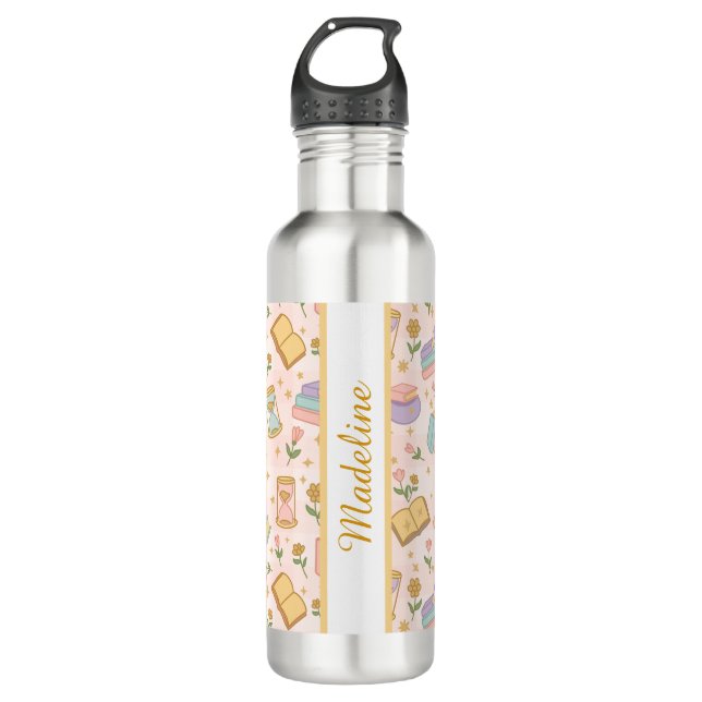 Personalized Bookish Girly Magic Name Pink 710 Ml Water Bottle (Front)