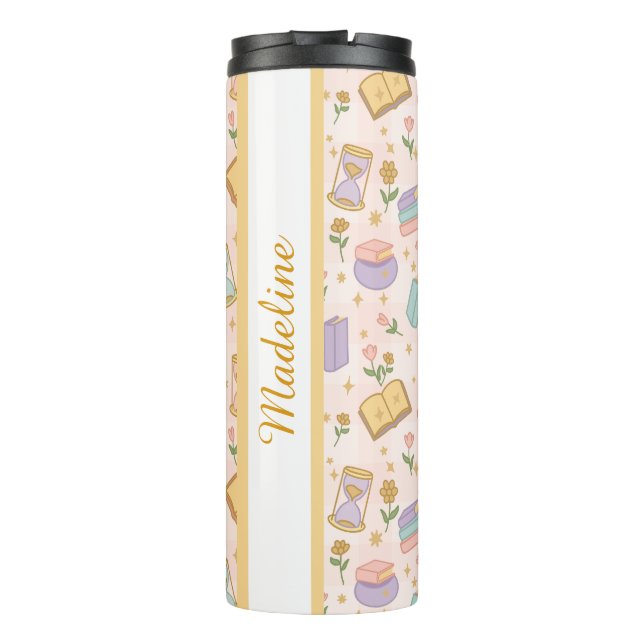 Personalized Bookish Girly Magic Pink Cute Name Thermal Tumbler (Back)