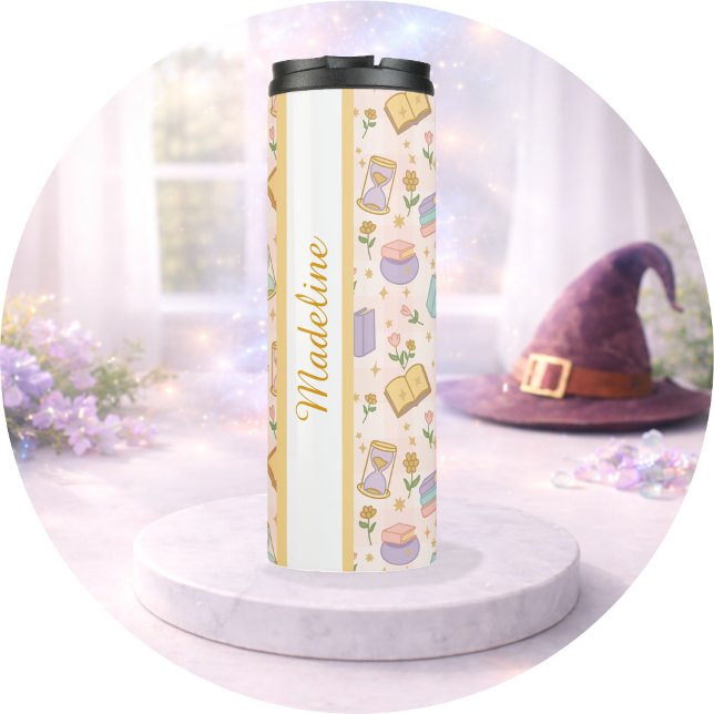 Personalized Bookish Girly Magic Pink Cute Name Thermal Tumbler (Creator Uploaded)