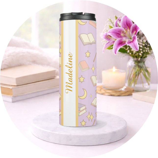 Personalized Bookish Girly Purple Cute Magic Name Thermal Tumbler (Creator Uploaded)