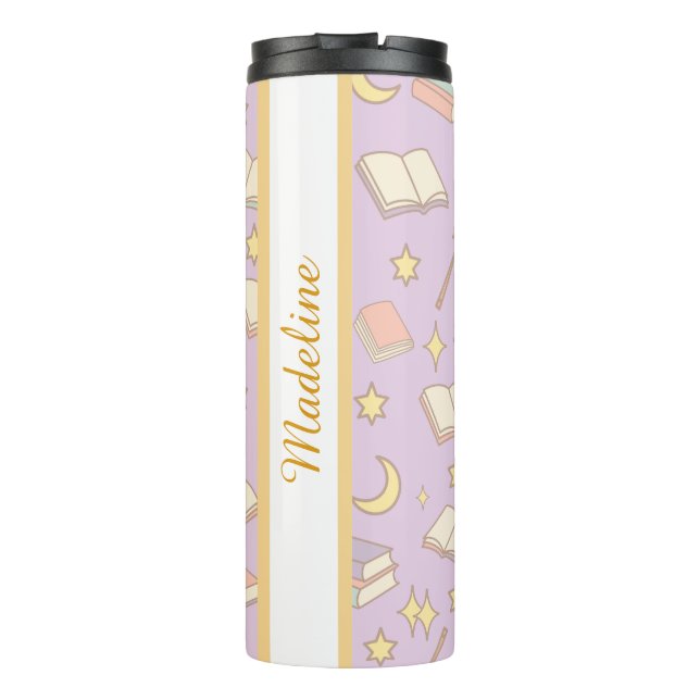 Personalized Bookish Girly Purple Cute Magic Name Thermal Tumbler (Back)