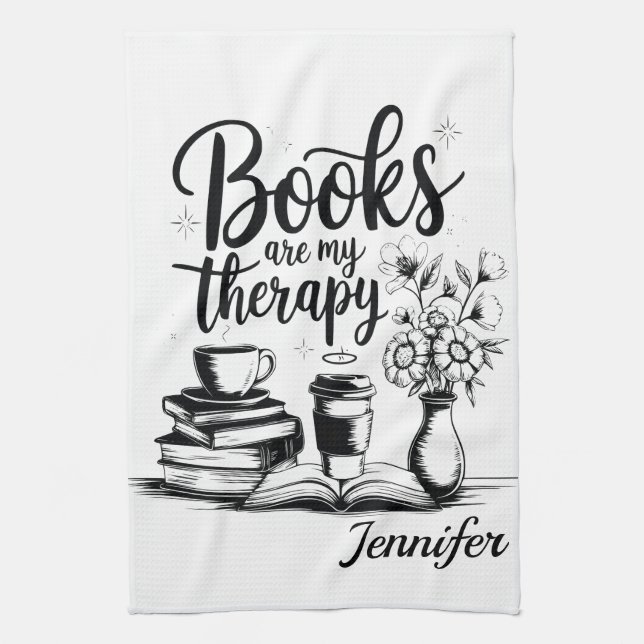 Personalized Books Are My Therapy Bookworms Tea Towel (Vertical)