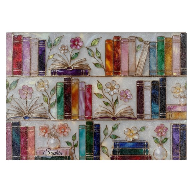 Personalized Bookshelf Kitchen Cutting Board (Front)