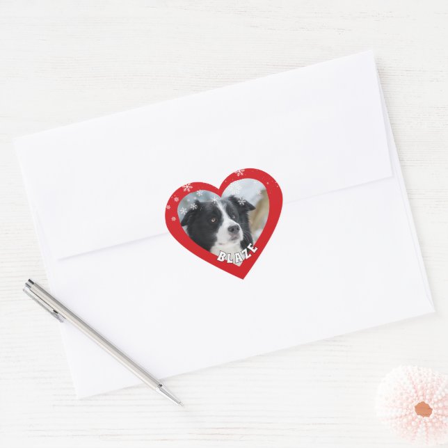 Personalized Border Collie Christmas Dog Pet Photo Heart Sticker (Envelope)