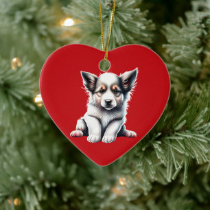 Personalized Border Collie Puppy Christmas Red Ceramic Tree Decoration