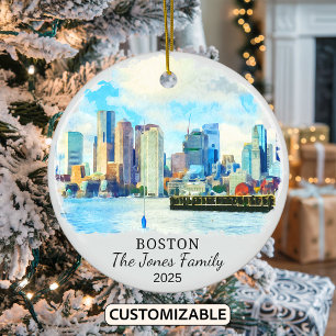 Personalized Boston Ornament, Boston Gift Ceramic Tree Decoration