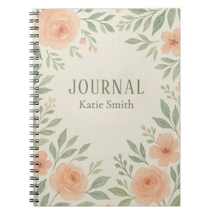 Personalized Botanical Floral Watercolor  Notebook