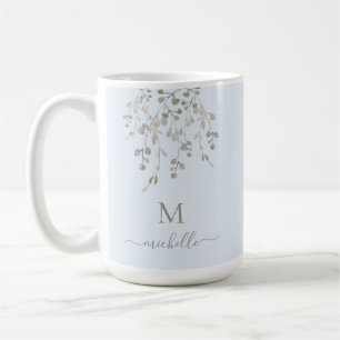 Personalized Botanical Watercolor Monogram Blue Coffee Mug