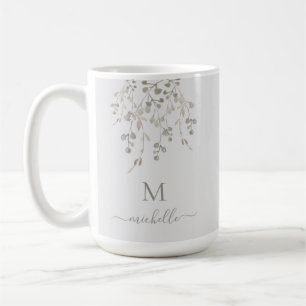 Personalized Botanical Watercolor Monogram Gray Coffee Mug