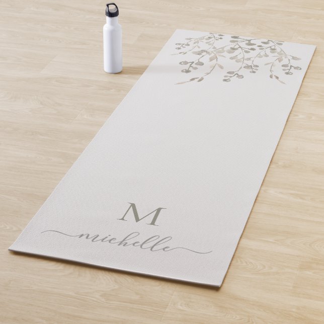 Personalized Botanical Watercolor Monogram Gray Yoga Mat (In Situ)
