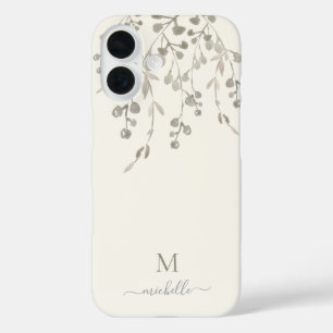 Personalized Botanical Watercolor Monogram Ivory iPhone 16 Case