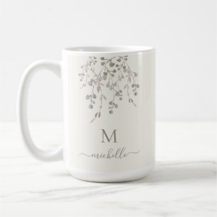 Personalized Botanical Watercolor Monogram Ivory Coffee Mug