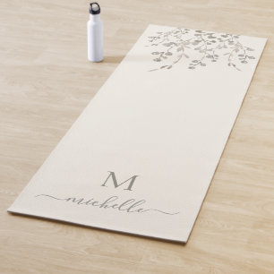 Personalized Botanical Watercolor Monogram Ivory Yoga Mat