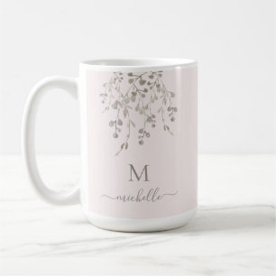 Personalized Botanical Watercolor Monogram Pink Coffee Mug