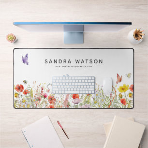 Personalized Botanical Watercolor Wildflower  Desk Mat