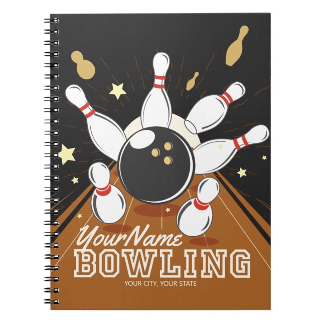 Personalized Bowler Strike Bowling Lanes Ball Pins Notebook (Front)