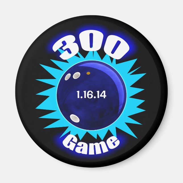 Personalized Bowling 300 Game, with date, Magnet (Front)