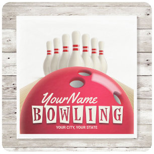 Personalized Bowling Ball Lanes Pins Retro League Napkin