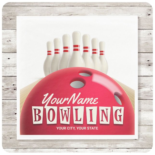 Personalized Bowling Ball Lanes Pins Retro League  Napkin (Creator Uploaded)