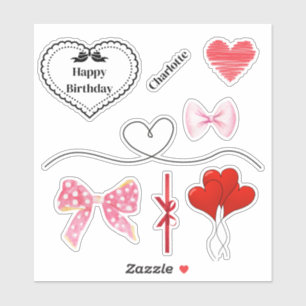 Personalized Bows and Hearts Birthday Stickers