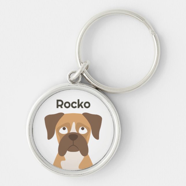 Personalized Boxer Dog Keychain Custom Name Gift (Front)