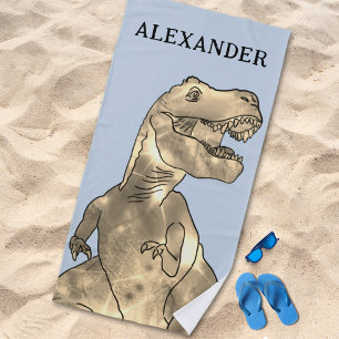 Personalized Boy Name Dinosaur Beach Towel