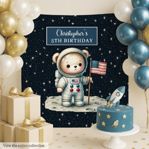 Personalized Boy Party Backdrop with Space Bear Tapestry