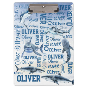 Personalized boys name with sharks collage clipboard