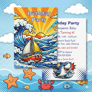Personalized Boy's Nautical Birthday Party Invitation