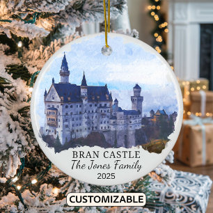 Personalized Bran Castle Ornament, Romania Ceramic Tree Decoration