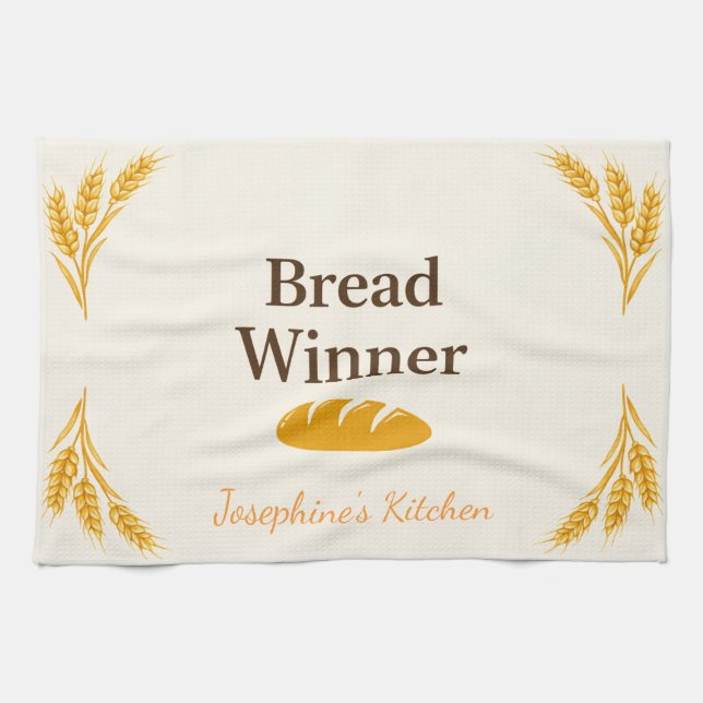 Personalized Bread Winner Trendy Elegant Tea Towel (Horizontal)