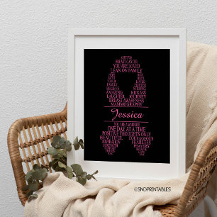 Personalized Breast Cancer Ribbon Wall Art