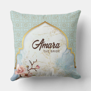 Personalized Bride Cushion   Light Blue Watercolor