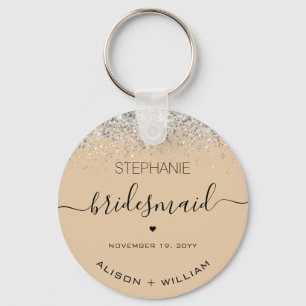 Personalized Bridesmaid Glitter confetti effect Key Ring