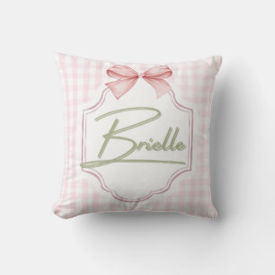 Personalized Brielle Baby Girl Nursery Bow&Gingham Cushion