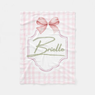 Personalized Brielle Baby Girl Nursery Bow&Gingham Fleece Blanket