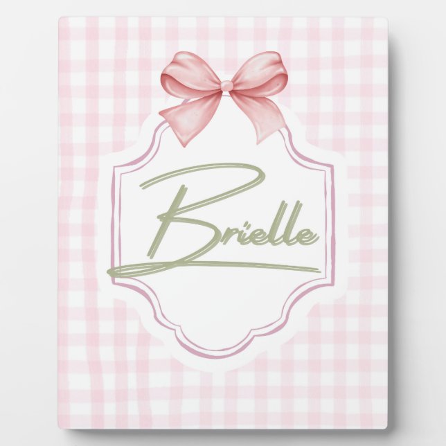 Personalized Brielle Baby Girl Nursery Bow&Gingham Plaque (Front)