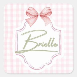 Personalized Brielle Baby Girl Nursery Bow&Gingham Square Sticker