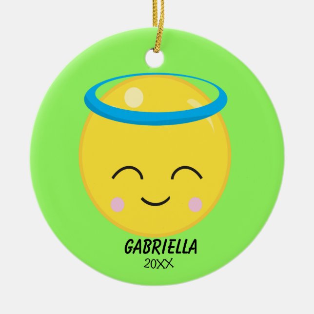 Personalized Bright Angel Emoji Ornament (Front)