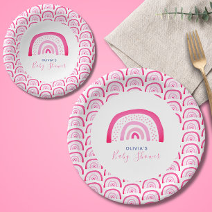  Personalized Bright Pink Rainbow Baby Shower Girl Paper Plate
