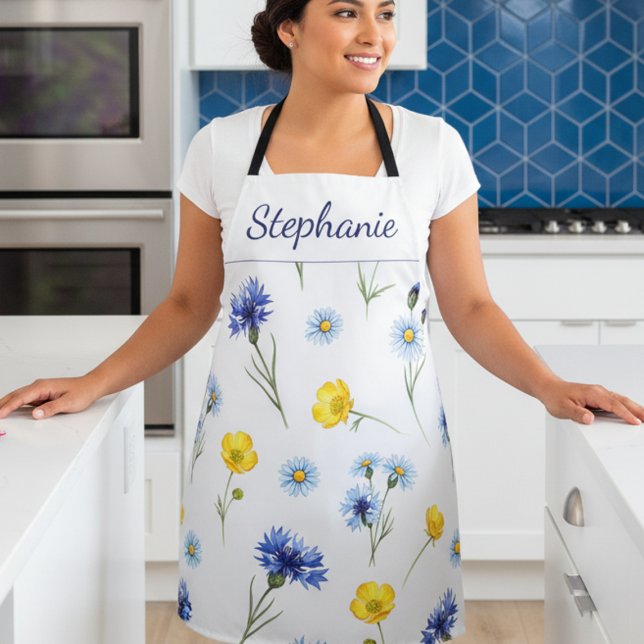 Personalized Bright Wildflower Poppy Cornflower Apron (Creator Uploaded)