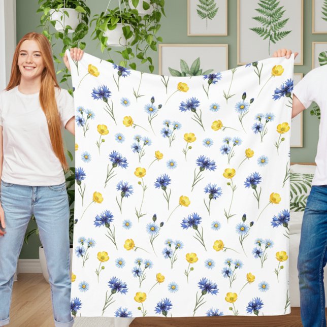 Personalized Bright Wildflower Poppy Cornflower Fleece Blanket (Creator Uploaded)