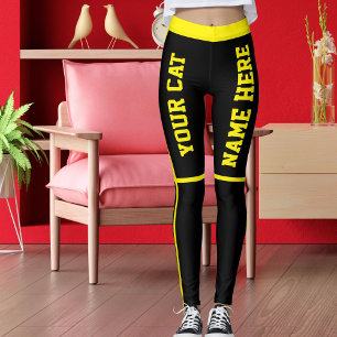 Personalized Bright Yellow Black Stripes Cat Names Leggings