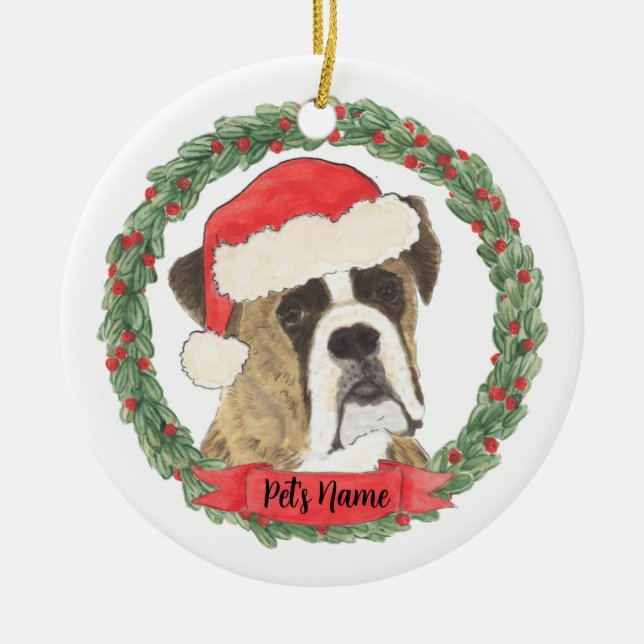Personalized Brindle Boxer Ceramic Tree Decoration (Front)
