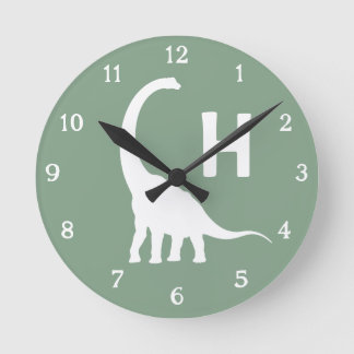 Personalized Brontosaurus Kids Wall Clock Sage Gre