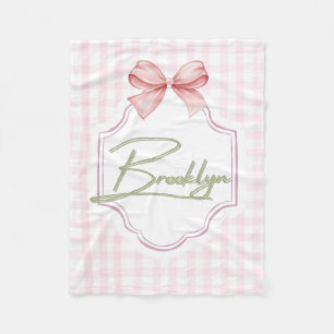 Personalized Brooklyn Baby Girl Nursery BowGingham Fleece Blanket