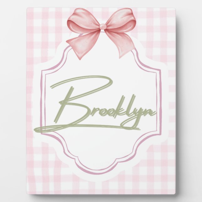 Personalized Brooklyn Baby Girl Nursery BowGingham Plaque (Front)